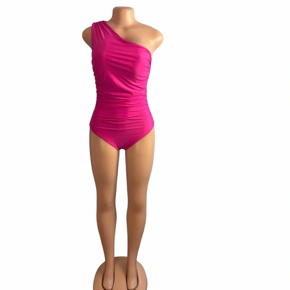J. Crew One-Shoulder Ruched Hot Pink Swimsuit